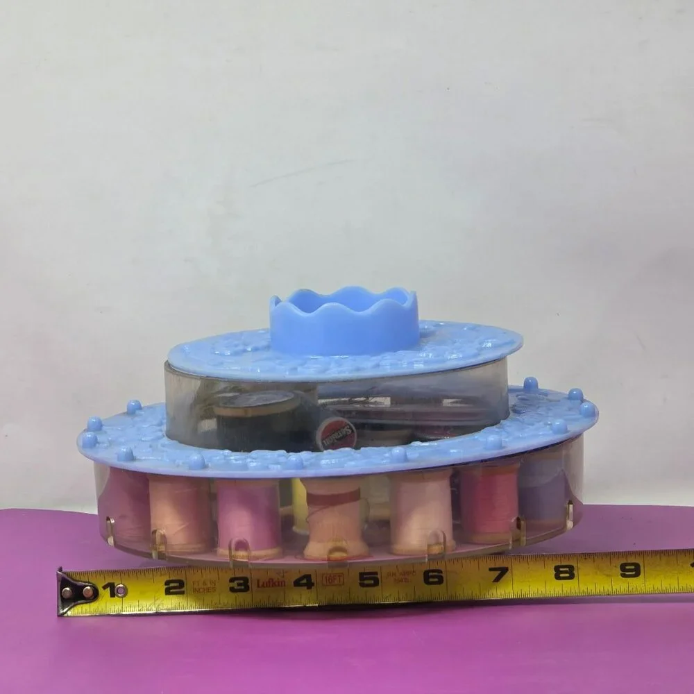 Vintage Blue Rotating‎ Sewing Thread Organizer Spool Holder Threads Accessories